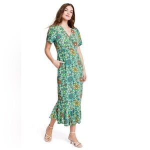 RHODE x Target Zinnia Green Floral Midi Dress